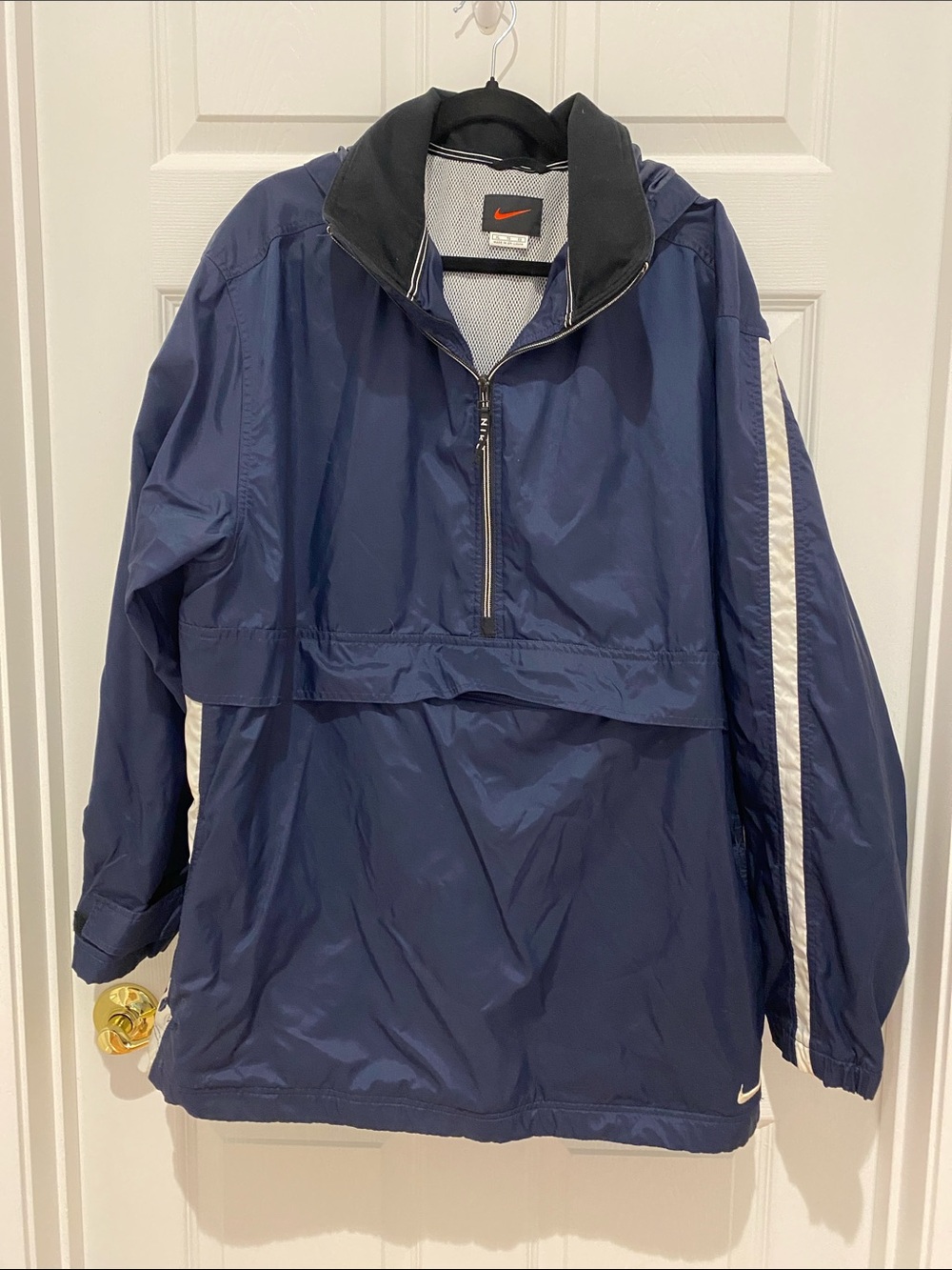Nike Navy Pullover Windbreaker with White Sleeve Stripe